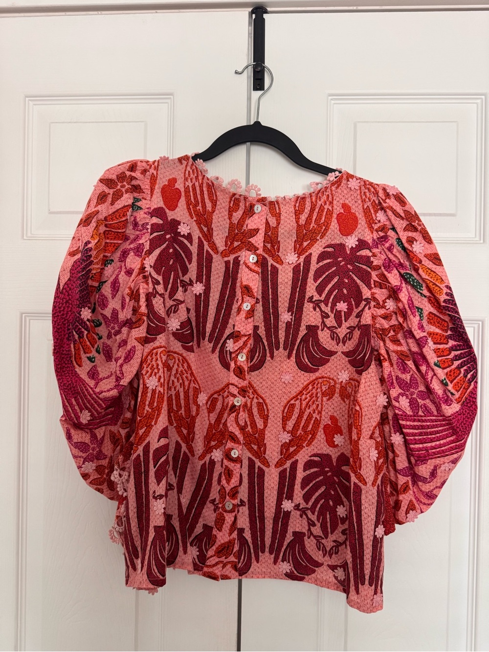 FARM Rio Pink & Red Patterned Puff-Sleeve Blouse - Picture 3 of 3